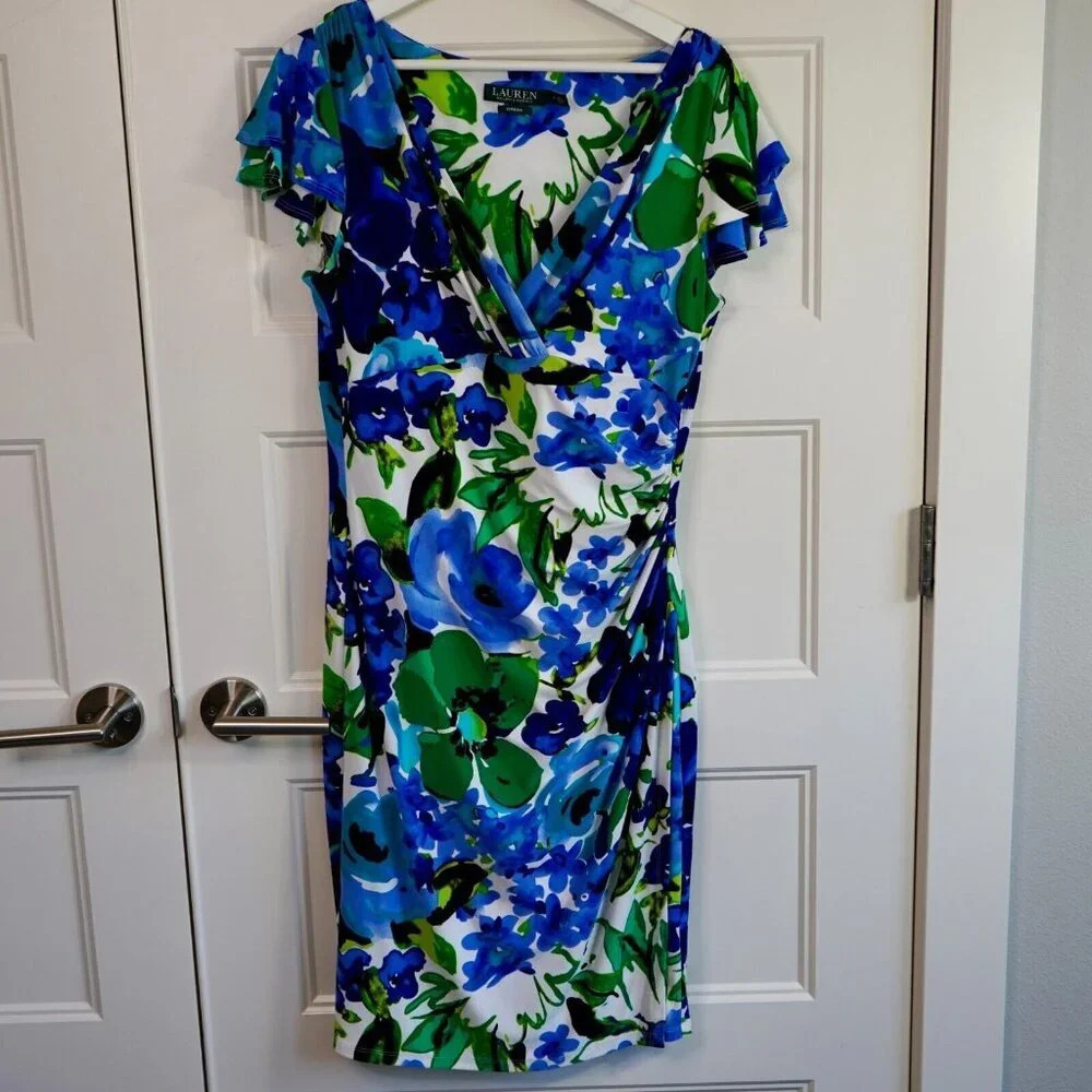 Lauren Ralph Lauren Watercolor Floral Sleeveless Empire Waist‎ Dress 12